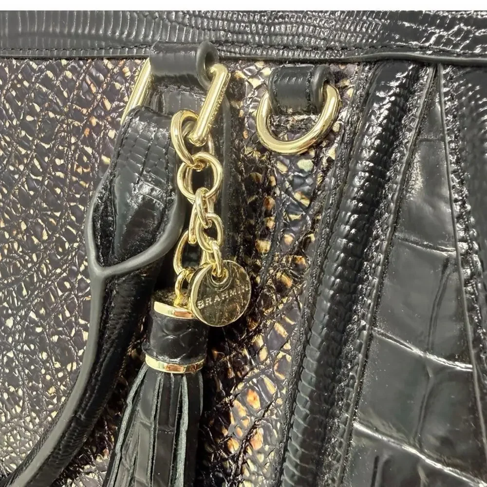 Brahmin Arden Satchel Multi Florin Handbag Croc-Embossed Color Block Leather